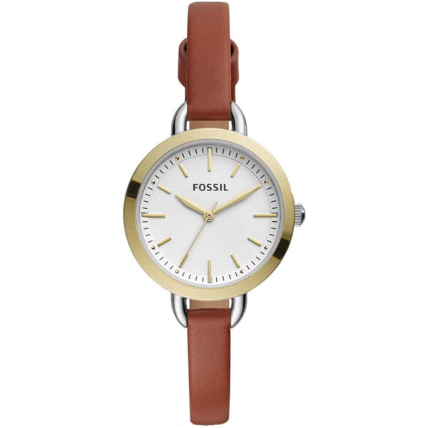 Fossil Minute Three-Hand Brown Leather Strap Silver Dial Quartz Watch for Ladies - BQ3396