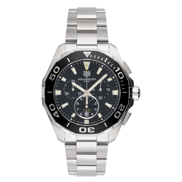 Tag Heuer Aquaracer Silver Stainless Steel Black Dial Chronograph Quartz Watch for Gents - CAY111ABA0927