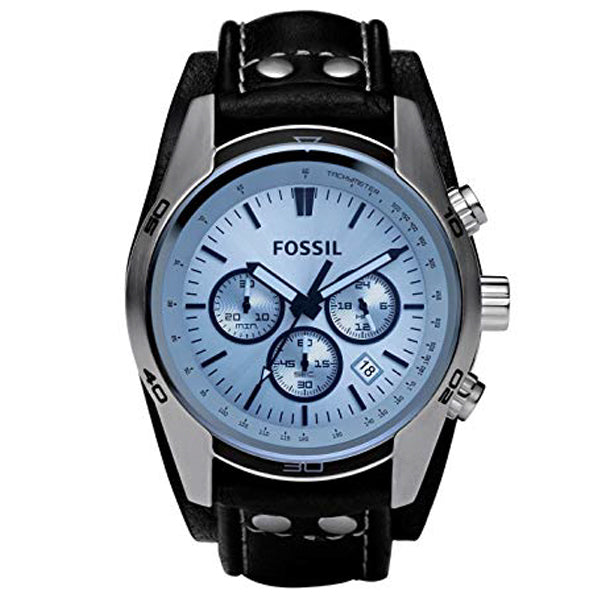 Fossil Coachman Black Leather Strap Blue Dial Chronograph Quartz Watch for Gents - CH2564