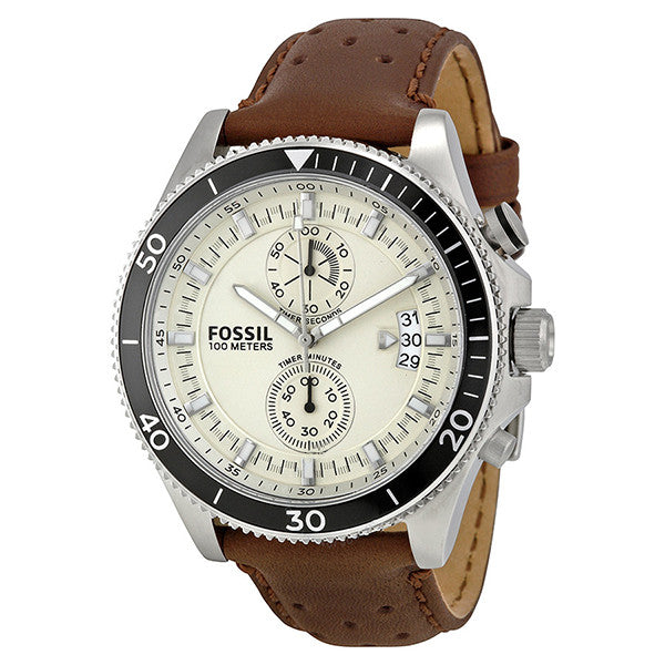 Fossil Wakefield Brown Leather Strap Eggshell Dial Chronograph Quartz Watch for Gents - CH2943