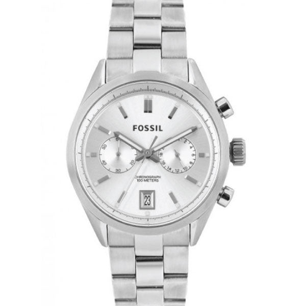 Fossil Del Rey Silver Stainless Steel Silver Dial Chronograph Quartz Watch for Gents - CH2968