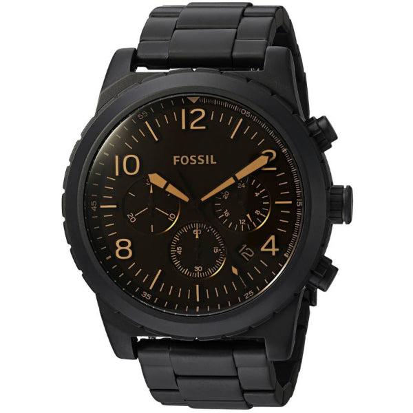 Fossil Okaman Black Stainless Steel Brown Dial Chronograph Quartz Watch for Gents Ã¢â‚¬â€œ CH3070