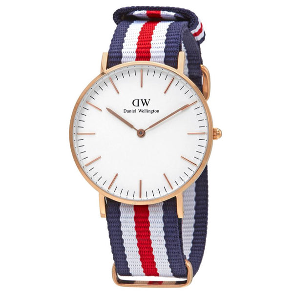 Daniel Wellington Classic Canterbury Multi-tone Nylon Strap White Dial Watch for Ladies - DW00100030