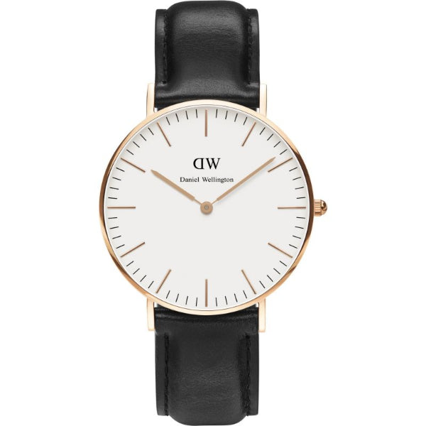 Daniel Wellington Classic Sheffield 36 Black Leather Strap White Dial Quartz Watch for Ladies - DW00100036