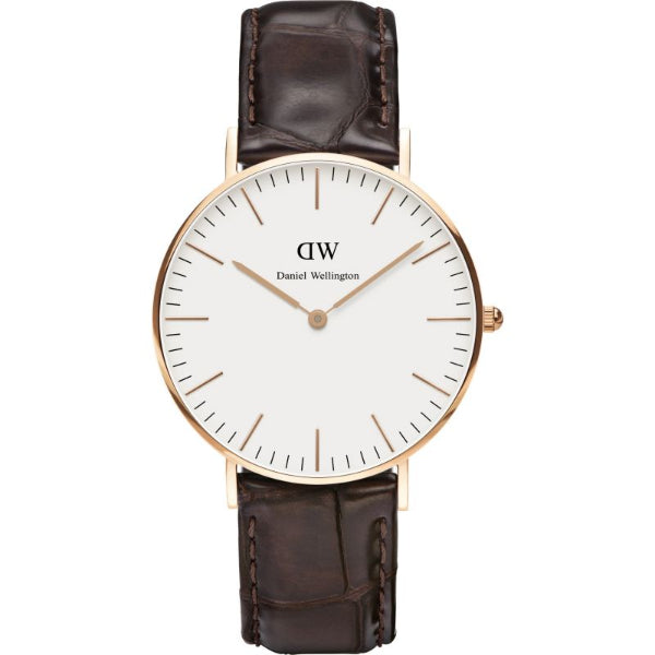 Daniel Wellington Classic York 36 Dark Brown Leather Strap White Dial Quartz Watch for Ladies - DW00100038