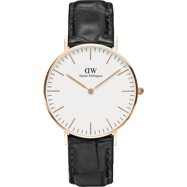 Daniel Wellington Classic Reading 36 Black Leather Strap White Dial Quartz Watch for Ladies - DW00100041