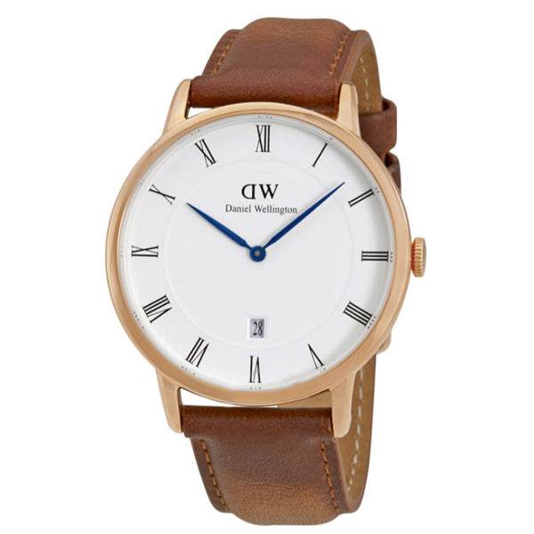 Daniel Wellington Dapper Durham Brown Leather Strap White Dial Watch for Gents - DW00100115