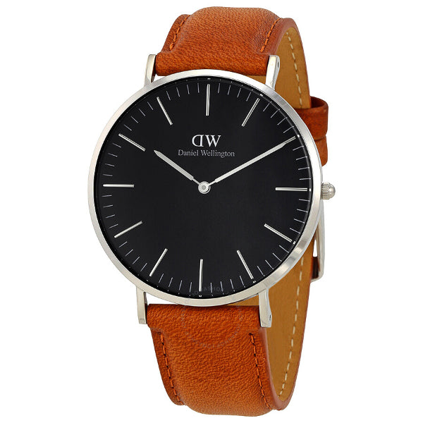 Daniel Wellington Classic Durham 40 Light Brown Leather Strap Black Dial Quartz Watch for Gents - DW00100132