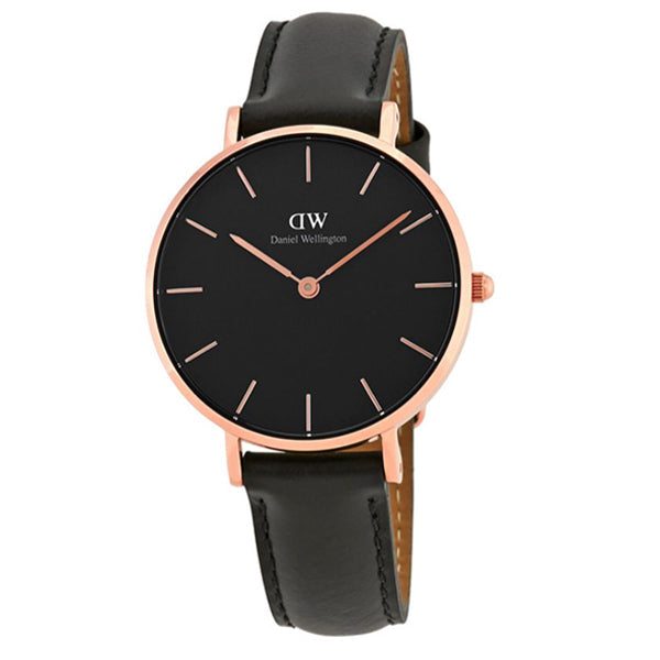 Daniel Wellington Petite Sheffield Black Leather Strap Black Dial Watch for Ladies - DW00100168