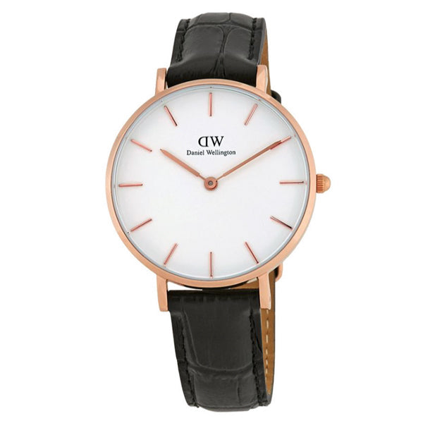 Daniel Wellington Petite Reading Black Leather Strap White Dial Watch for Ladies - DW00100173