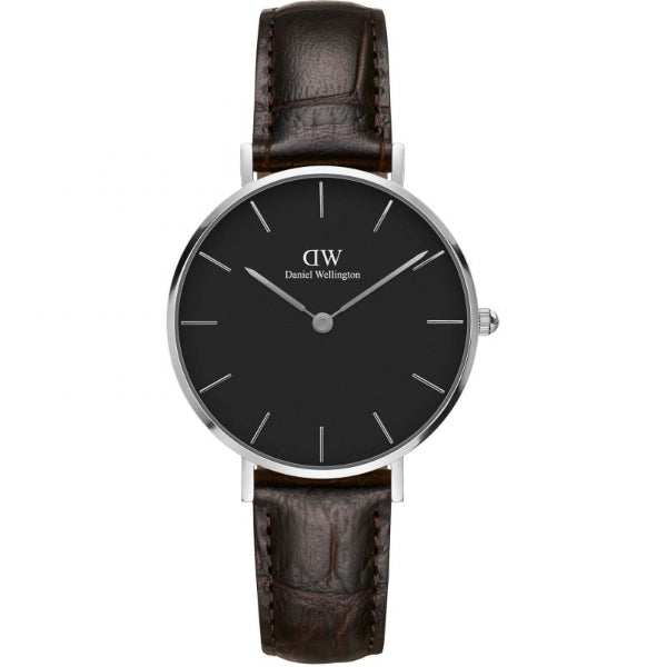 Daniel Wellington Petite Classic 32 Brown Leather Strap Black Dial Quartz Watch for Ladies - DW00100182