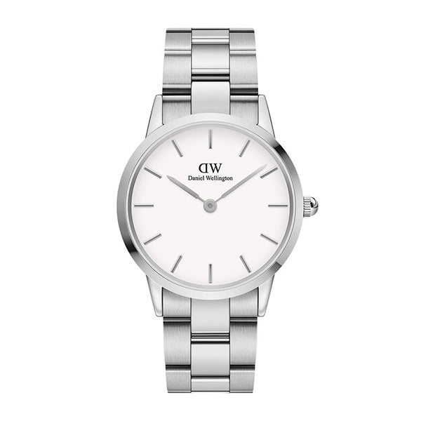 Daniel Wellington Iconic Link 36 Silver Stainless Steel White Dial Quartz Unisex Watch - DW00100203