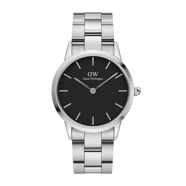 Daniel Wellington Iconic Link 36 Silver Stainless Steel Black Dial Quartz Unisex Watch - DW00100204