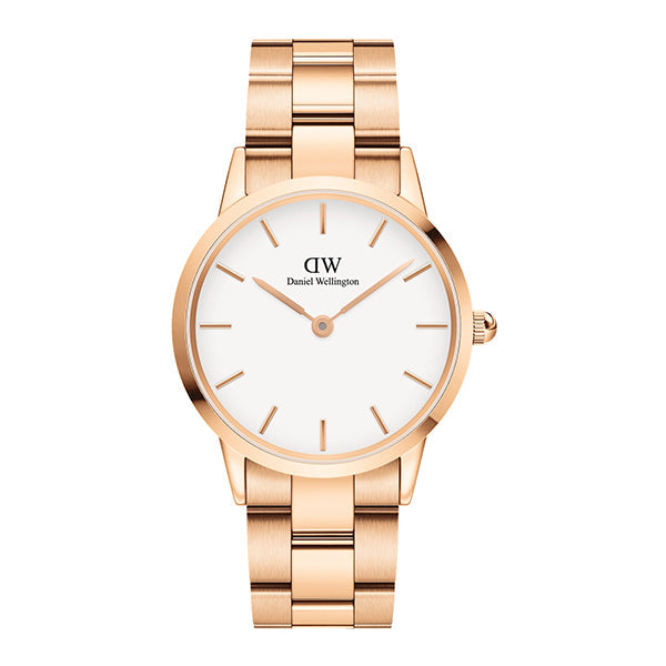 Daniel Wellington Iconic Link 36 Rose Gold Stainless Steel White Dial Quartz Unisex Watch - DW00100209