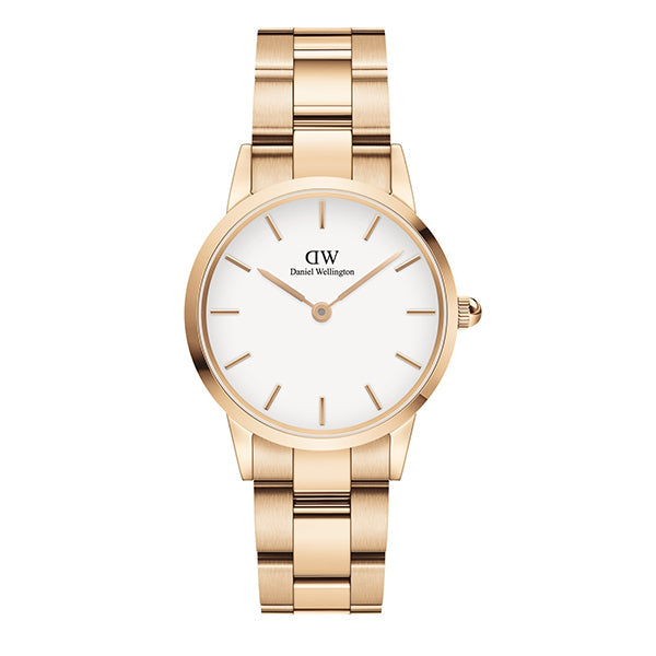 Daniel Wellington Iconic Link 28 Rose Gold Stainless Steel White Dial Quartz Unisex Watch - DW00100213