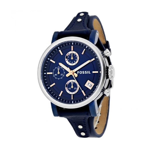 Fossil Original Boyfriend Blue Leather Strap Blue Dial Chronograph Quartz Watch for Ladies - ES4113