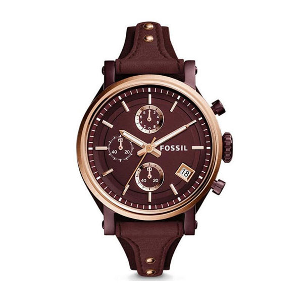 Fossil Original Boyfriend Wine Leather Strap Wine Dial Chronograph Quartz Watch for Ladies - ES4114