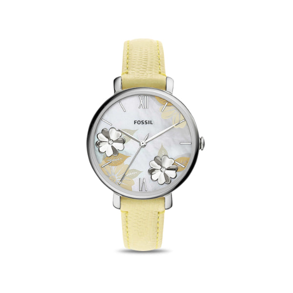 Fossil Jacqueline Yellow Leather Strap White Dial Quartz Watch for Ladies - ES4812