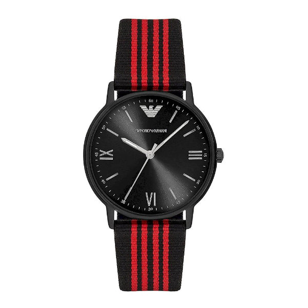 EMPORIO ARMANI Kappa Black Nylon Strap Black Dial Quartz Watch for Gents - AR11015