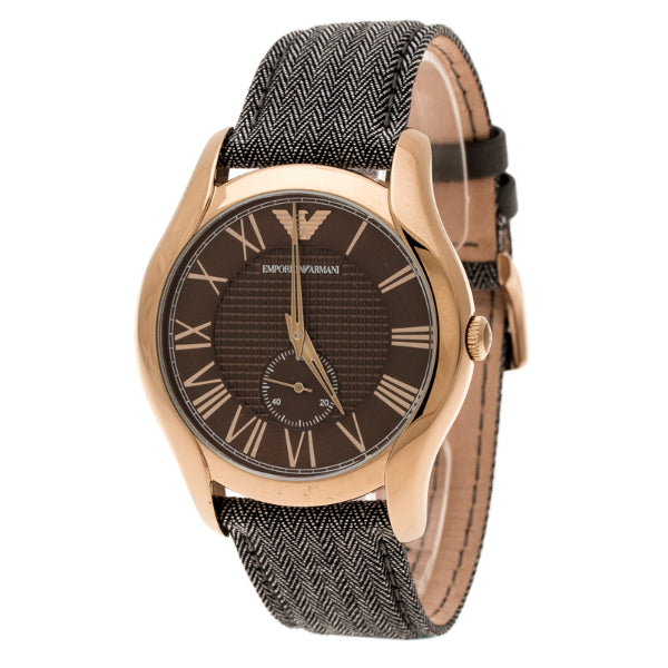 EMPORIO ARMANI Valente Brown Leather Strap Grey Dial Quartz Watch for Gents - EMPORIO ARMANI AR1985