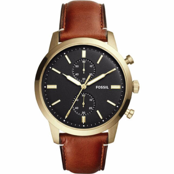 Fossil Townsman Brown Leather Strap Black Dial Chronograph Quartz Watch for Gents - FS5338