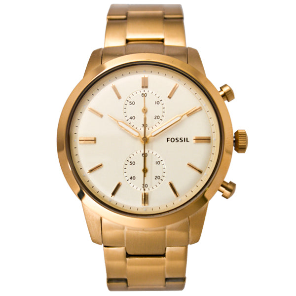 Fossil Townsman Gold Stainless Steel Cream Dial Chronograph Quartz Watch for Gents - FS5348