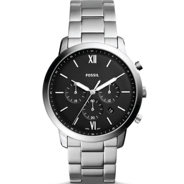 Fossil Neutra Silver Stainless Steel Black Dial Chronograph Quartz Watch for Gents - FS5384