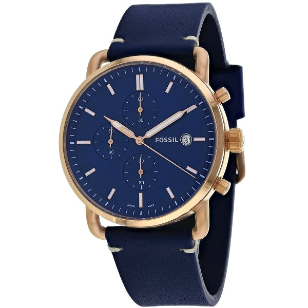 Fossil Commuter Blue Leather Strap Blue Dial Chronograph Quartz Watch for Gents - FS5404