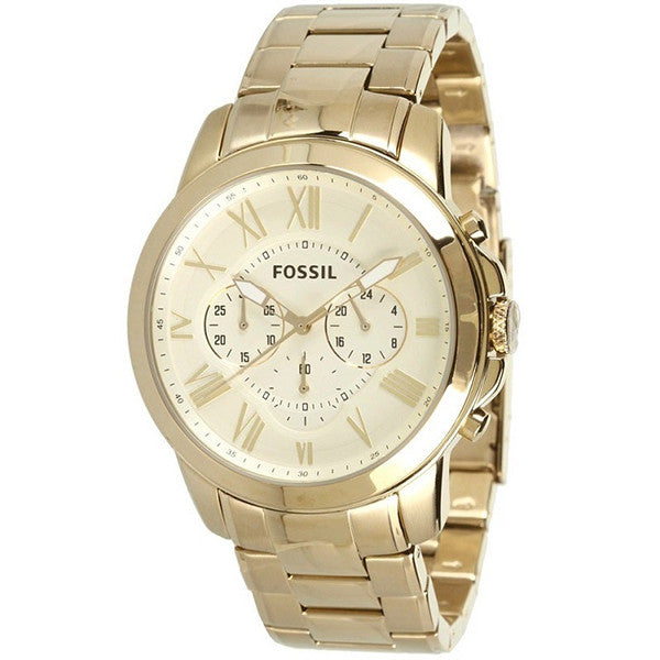 Fossil Grant Gold Stainless Steel Gold Dial Chronograph Quartz Watch for Gents - FS4814