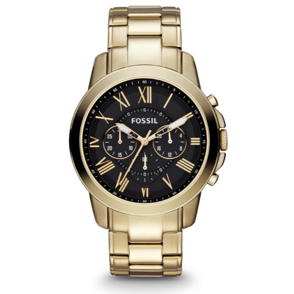 Fossil Grant Gold Stainless Steel Black Dial Chronograph Quartz Watch for Gents - FS4815