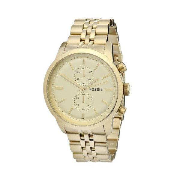 Fossil Townsman Gold Stainless Steel Gold Dial Chronograph Quartz Watch for Gents - FS4856