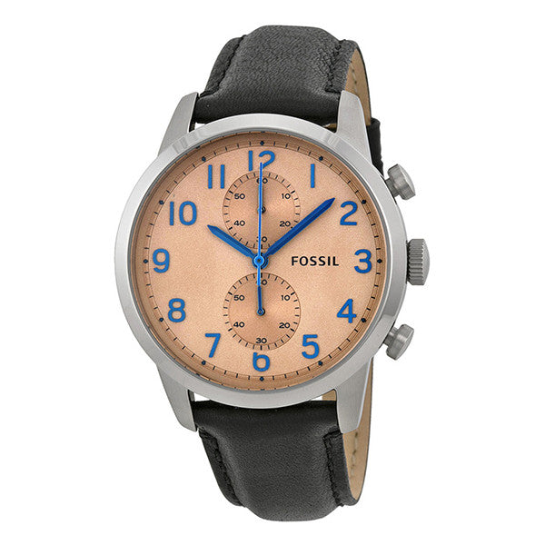 Fossil Townsman Black Leather Strap Rose Gold Dial Chronograph Quartz Watch for Gents - FS4986