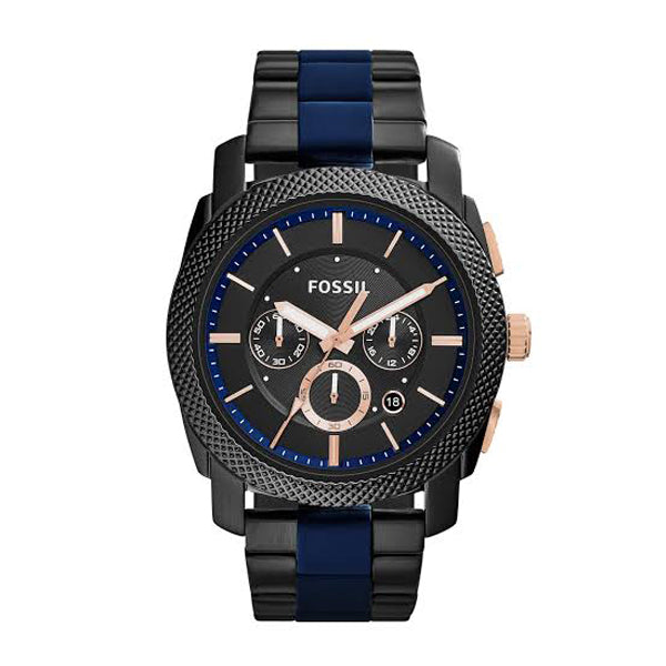 Fossil Machine Two-tone Stainless Steel Black Dial Chronograph Quartz Watch for Gents - FS5164