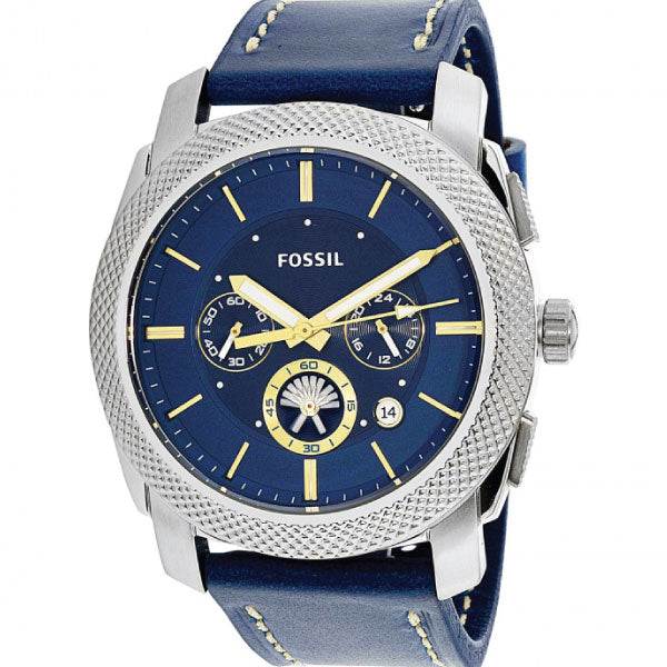 Fossil Machine Blue Leather Strap Blue Dial Chronograph Quartz Watch for Gents - FS5262