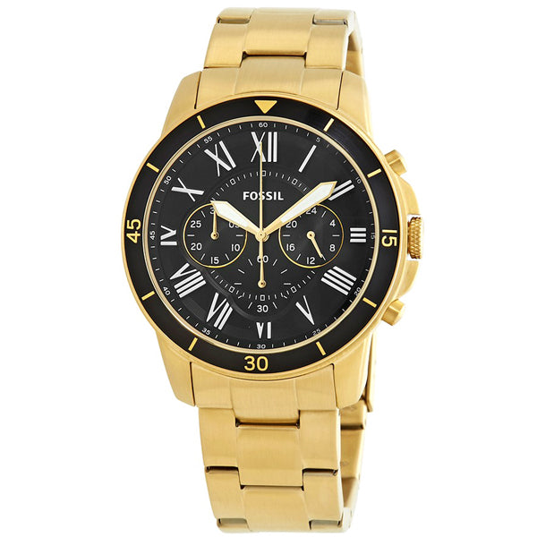 Fossil Grant Gold Stainless Steel Black Dial Chronograph Quartz Watch for Gents - FS5267