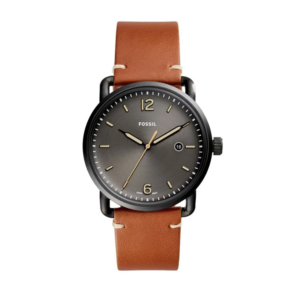 Fossil Commuter Brown Leather Strap Black Dial Quartz Watch for Gents - FS5276