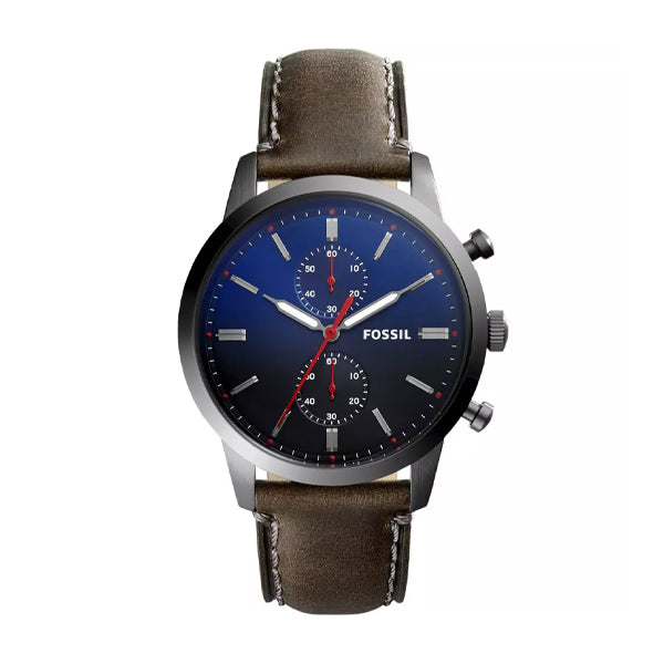 Fossil Townsman Gray Leather Strap Blue Dial Chronograph Quartz Watch for Gents - FS5378