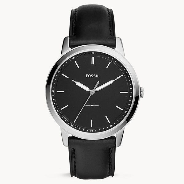 Fossil Minimalist Black Leather Strap Black Dial Quartz Watch for Gents - FS5398