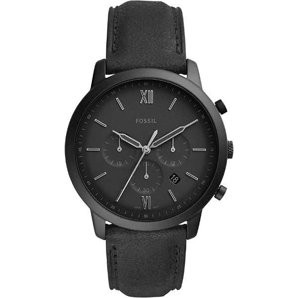 Fossil Neutra Black Leather Strap Black Dial Chronograph Quartz Watch for Gents - FS5503