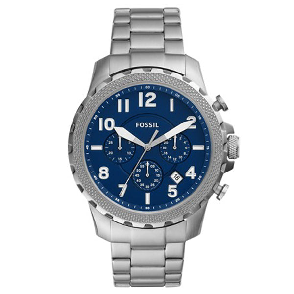 Fossil Bowman Silver Stainless Steel Blue Dial Chronograph Quartz Watch for Gents - FS5604