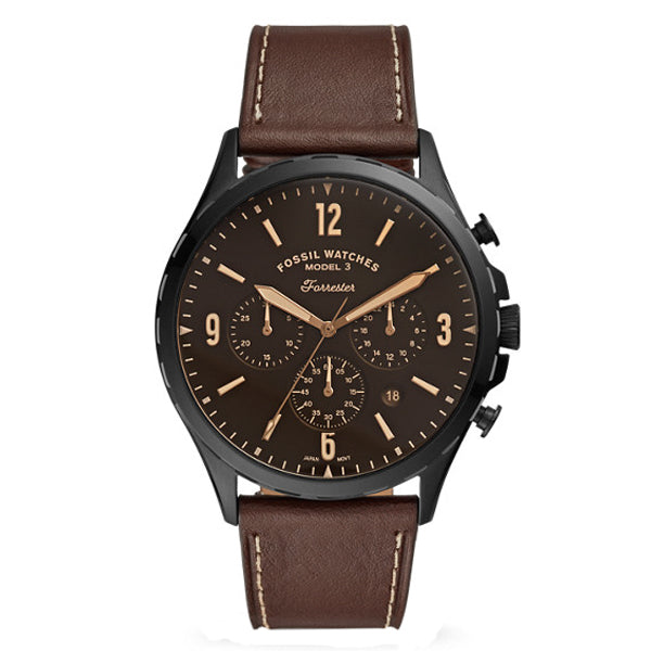 Fossil Forrester Brown Leather Strap Brown Dial Chronograph Quartz Watch for Gents - FS5608