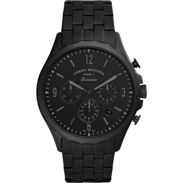 Fossil Forrester Black Stainless Steel Black Dial Chronograph Quartz Watch for Gents - FS5697