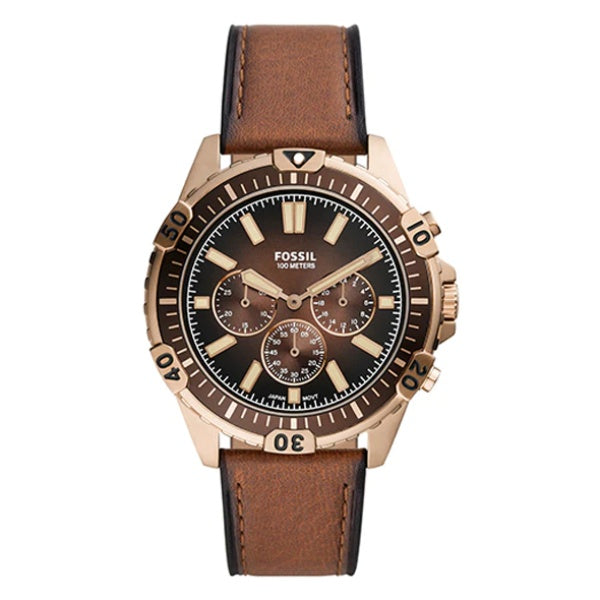 Fossil Garrett Brown Leather Strap Brown Dial Chronograph Quartz Watch for Gents - FS5867