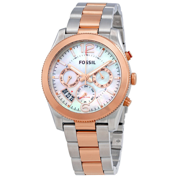 Fossil Perfect Boyfriend Two-tone Stainless Steel Mother of pearl Dial Chronograph Quartz Watch for Ladies - ES4135