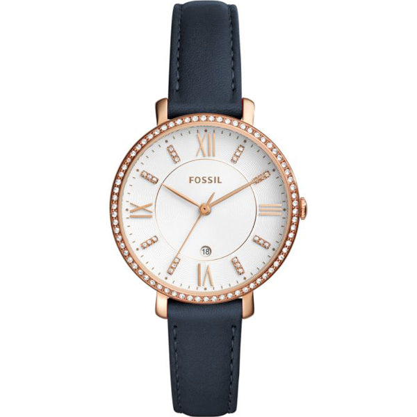 Fossil Jacqueline Blue Leather Strap White Dial Quartz Watch for Ladies - ES4291