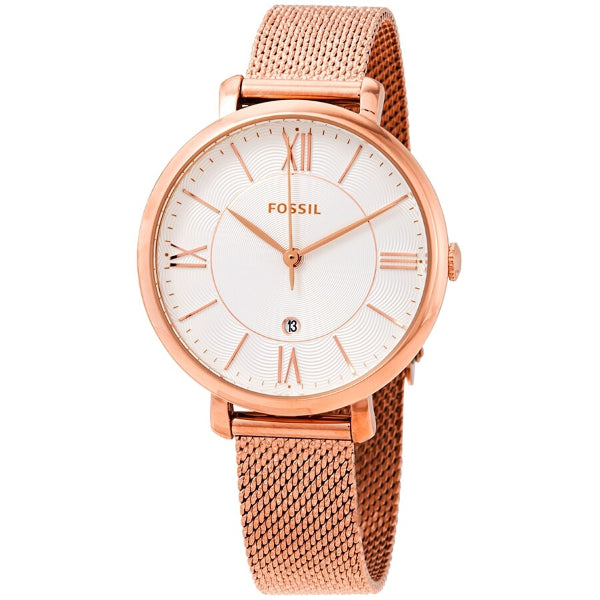 Fossil Jacqueline Rose Gold Mesh Bracelet White Dial Quartz Watch for Ladies - ES4352