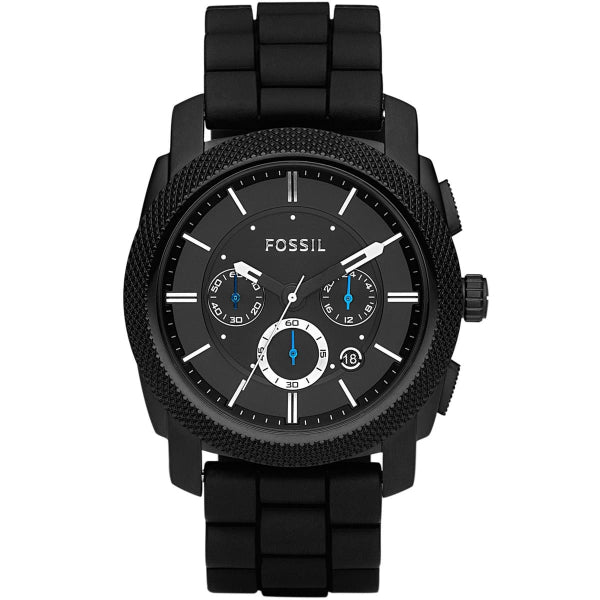 Fossil Machine Black Silicone Strap Black Dial Chronograph Quartz Watch for Gents - FS4487