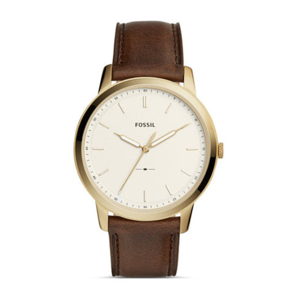 Fossil Minimalist Brown Leather Strap White Dial Quartz Watch for Gents - FS5397