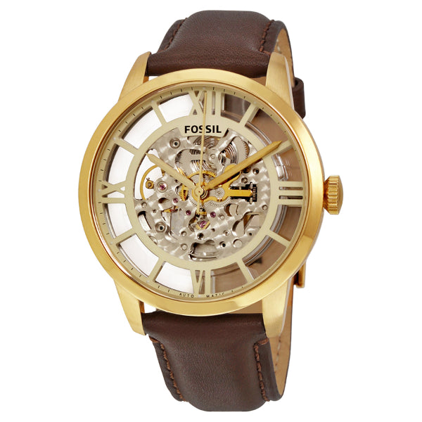 Fossil Townsman Brown Leather Strap Skeleton Dial Automatic Watch for Gents - ME3043