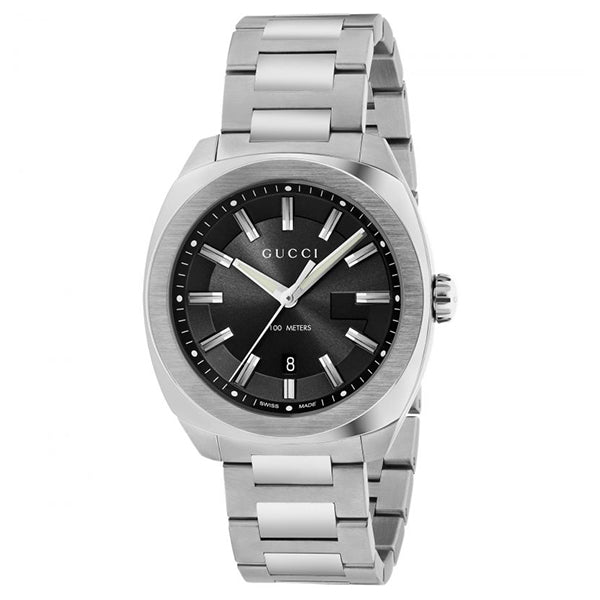 Gucci GG2570 Silver Stainless Steel Black Dial Quartz Watch for Gents- GUCCI YA142301